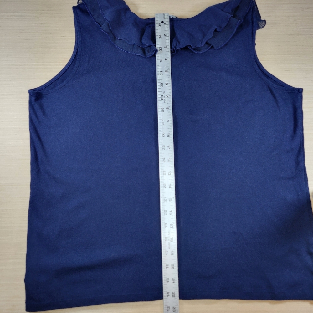 Chaps Ruffle Neck Sleeveless Top Women Size 2X Navy Blue Tie Front Nautical - Picture 9 of 9